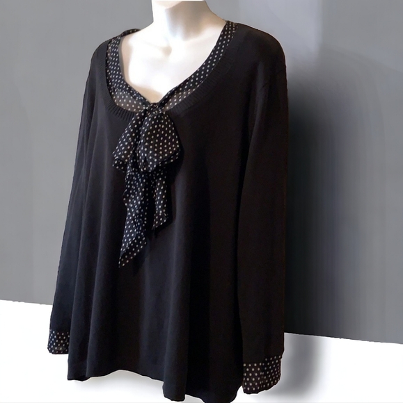 Talbot's black sweater with polka dot accent bow front accent size 3x - Picture 2 of 8